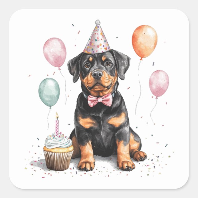 Happy Birthday Rottweiler Dog Square Sticker (Front)