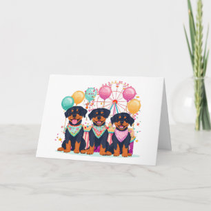 Happy Birthday Rottweiler Dogs At A Carnival Card