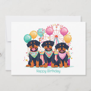 Happy Birthday Rottweiler Dogs At A Carnival Card