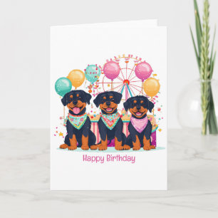 Happy Birthday Rottweiler Dogs At A Carnival Card