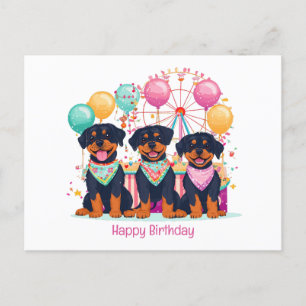 Happy Birthday Rottweiler Dogs At A Carnival  Postcard
