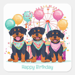 Happy Birthday Rottweiler Dogs At A Carnival  Square Sticker
