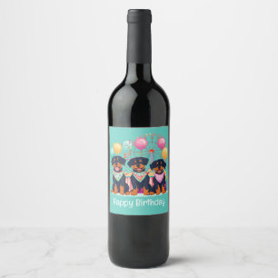 Happy Birthday Rottweiler Dogs At A Carnival Wine Label