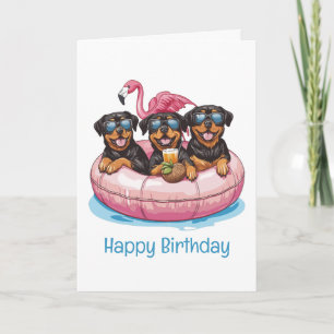 Happy Birthday Rottweiler Dogs Flamingo Pool Tube Card
