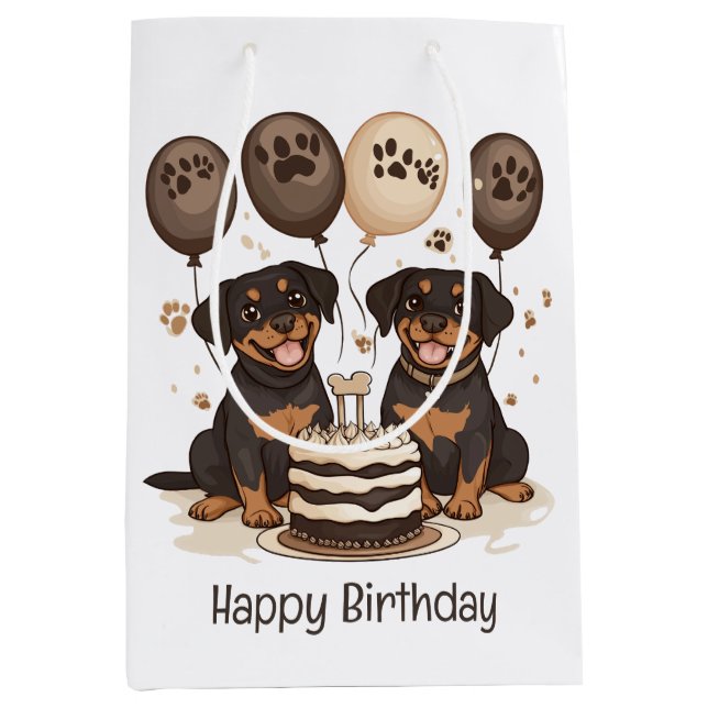 Happy Birthday Rottweiler Dogs Medium Gift Bag (Front)