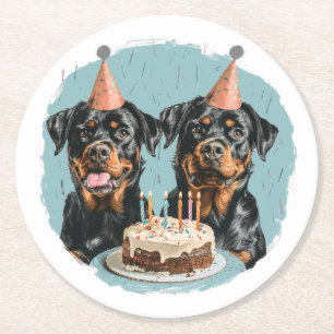 Happy Birthday Rottweiler Dogs Round Paper Coaster
