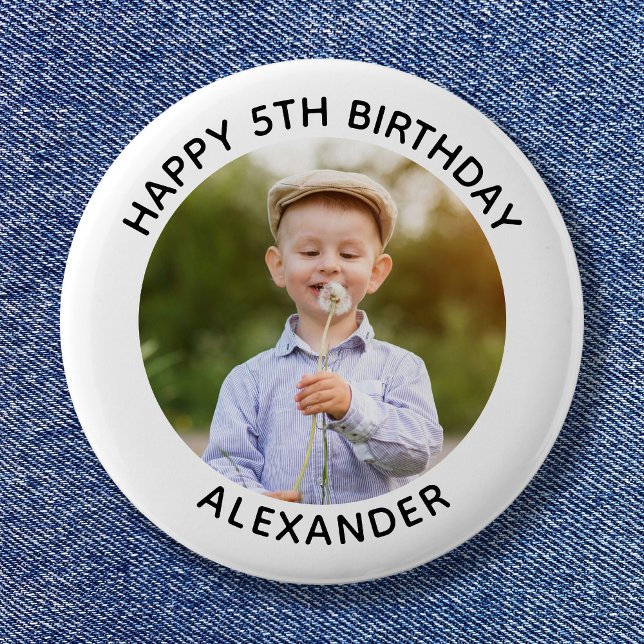 Happy Birthday Round Photo White 6 Cm Round Badge (Happy Birthday Round Photo White Button)