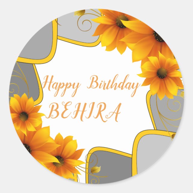 Happy Birthday  Round Sticker sunflowers (Front)