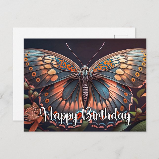 Happy Birthday Rustic Beautiful Butterfly Art Holiday Postcard (Front/Back)