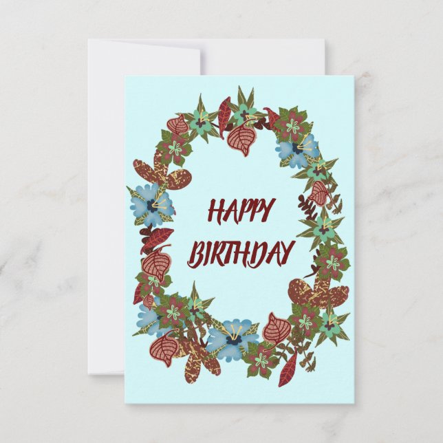 Happy Birthday Rustic Flower Garland Greeting Card (Front)