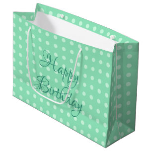 Happy Birthday Rustic Polka Dots Mint Green Colour Large Gift Bag