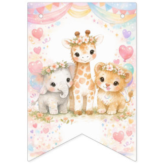 Happy Birthday Safari Animals Pink Girl Thank You Bunting