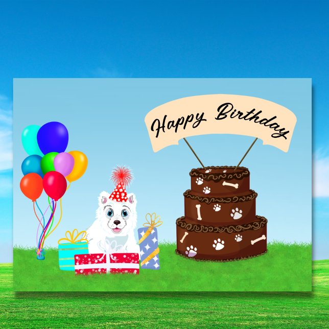 Happy Birthday Samoyed with Cake Card (Creator Uploaded)