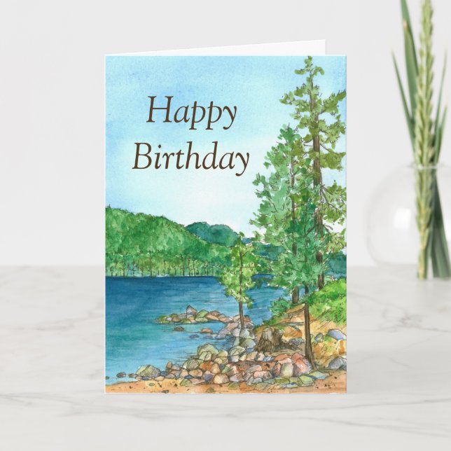Happy Birthday Sand Harbor Lake Tahoe Painting Card (Front)