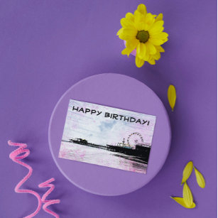 Happy Birthday Santa Monica Pier Pink Grunge Card