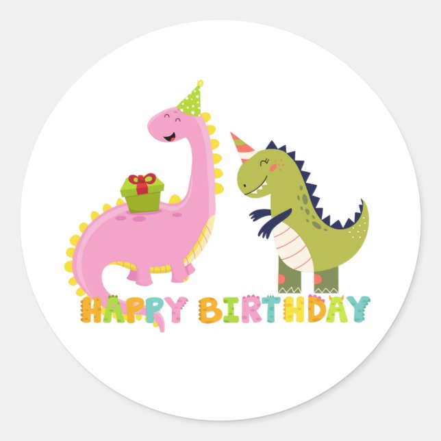 Happy Birthday saurus Classic Round Sticker (Front)