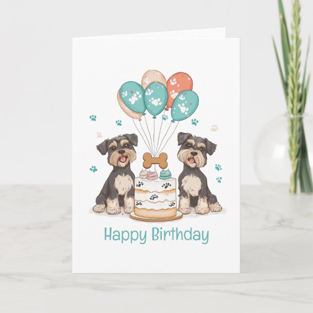 Happy Birthday Schnauzer Dogs Card (Front)