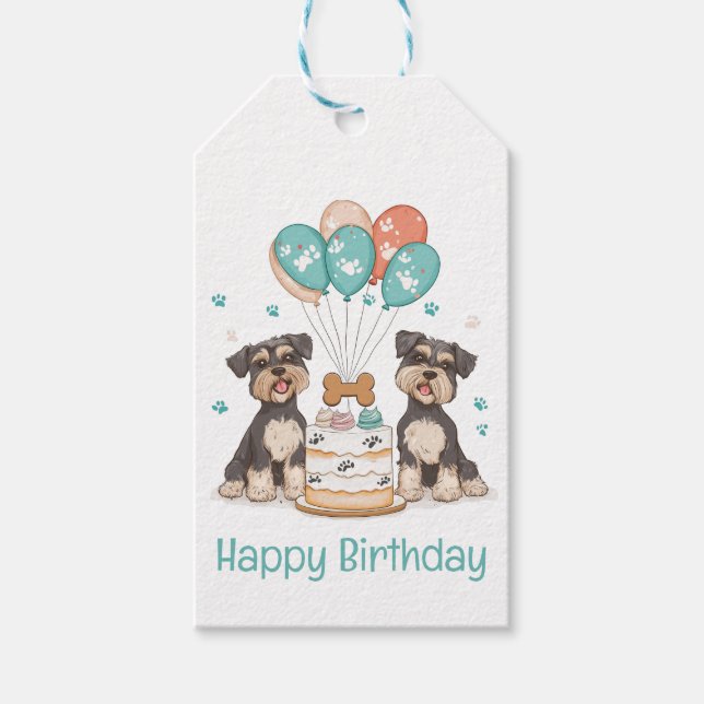 Happy Birthday Schnauzer Dogs Gift Tags (Front)