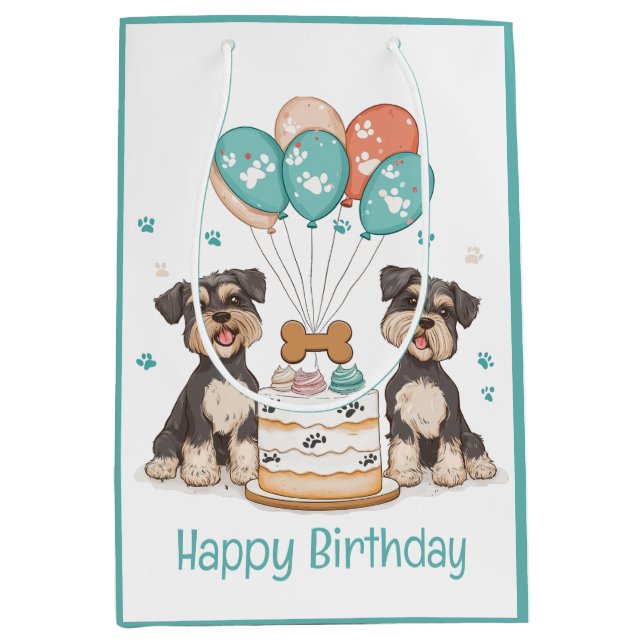 Happy Birthday Schnauzer Dogs Medium Gift Bag (Front)