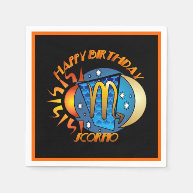 Happy Birthday Scorpio Zodiac Birth Sign Napkins (Front)
