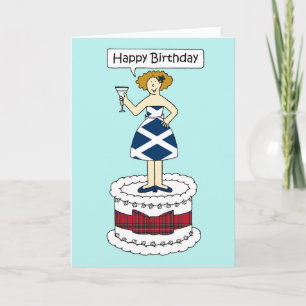 Happy Birthday Scottish Flag Dress and Tartan Bow Card