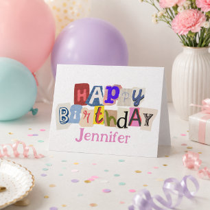 Happy Birthday Scrapbook Colours Personalised Name Card