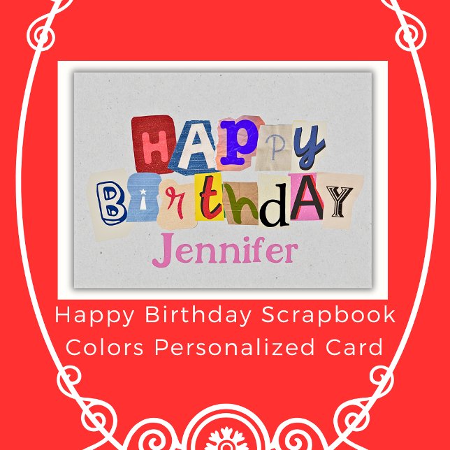 Happy Birthday Scrapbook Colours Personalised Name Card (Happy Birthday Scrapbook Colors Personalized Name Card)