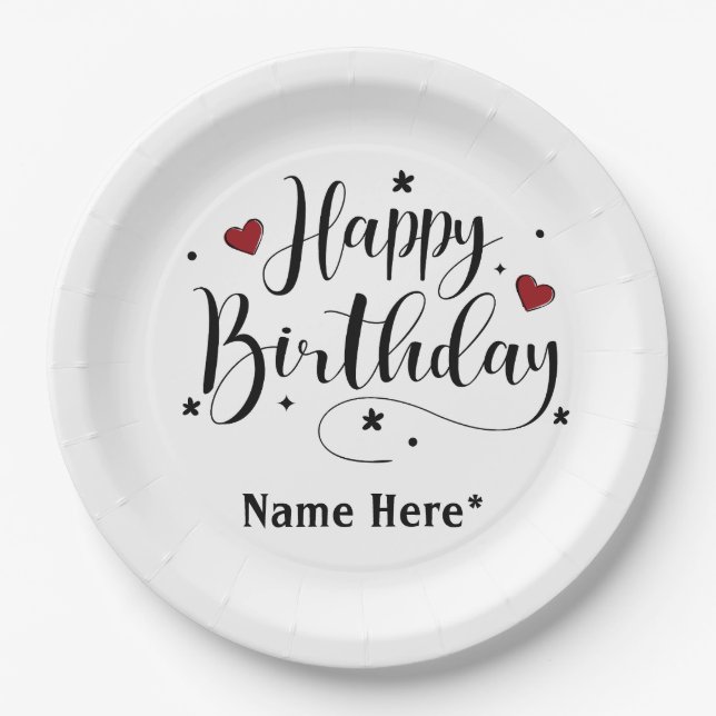 Happy Birthday Script Custom Name Paper Plates (Front)