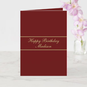 Happy Birthday Script Name Burgundy Gold Card