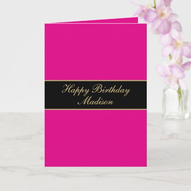 Happy Birthday Script Name Pink Black Gold Card (Orchid)