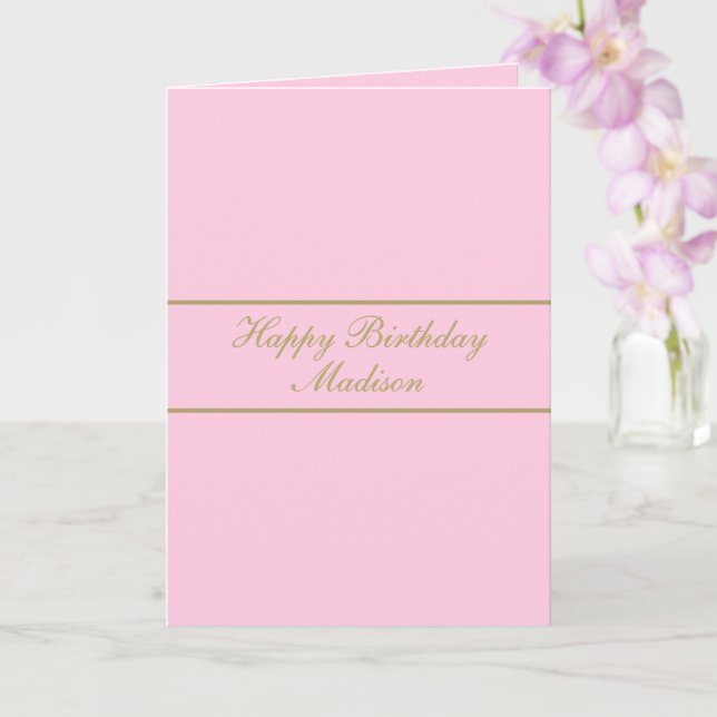 Happy Birthday Script Name Powder Pink Gold Card (Orchid)