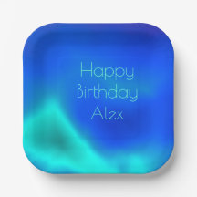 "Happy Birthday" Sea Green and Blue Paper Plate