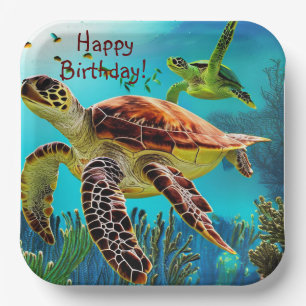 Happy Birthday Sea Turtle Paper Plate