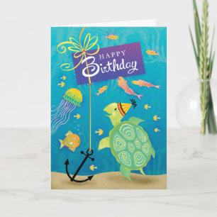Happy Birthday Sea Turtle Present Anchor Far Away Card