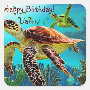 Happy Birthday Sea Turtle Stickers