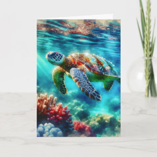 Happy Birthday   Sea Turtle Swimming Card