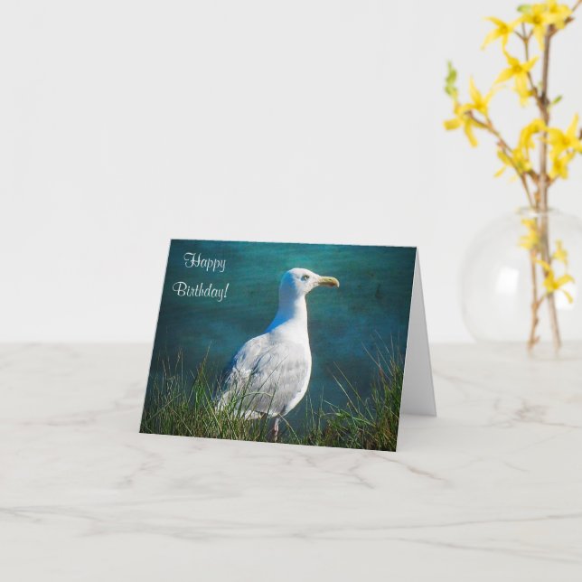 Happy Birthday Seagull Card (Yellow Flower)
