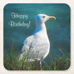 Happy Birthday Seagull Paper Coasters
