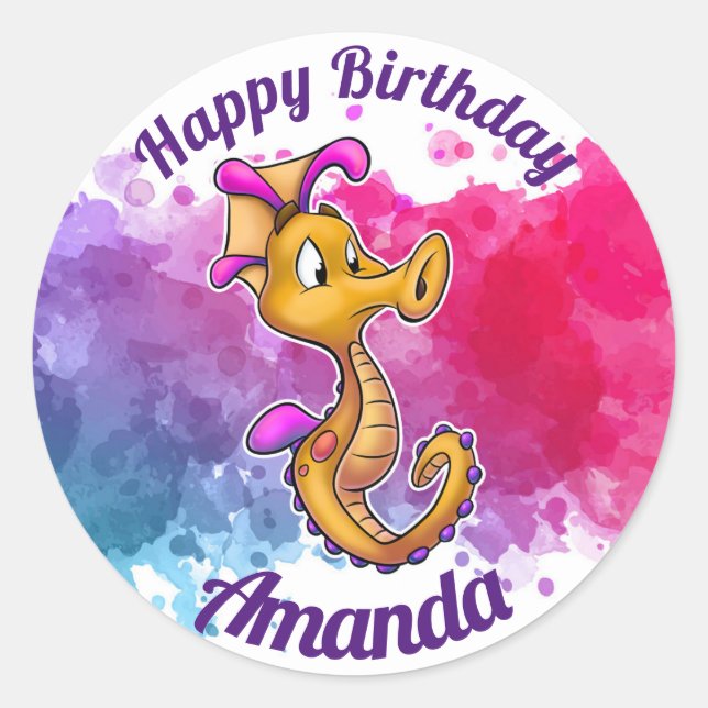 Happy Birthday Seahorse Stickers (Front)