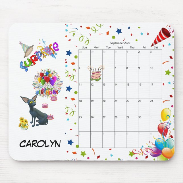 Happy Birthday September 2022 Calendar Mouse Pad (Front)