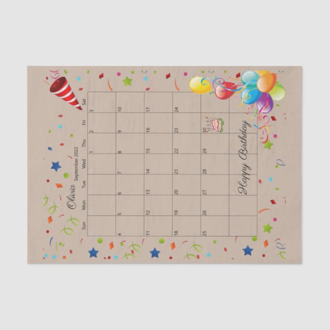 Happy Birthday September 2022 Tissue Paper (Front)