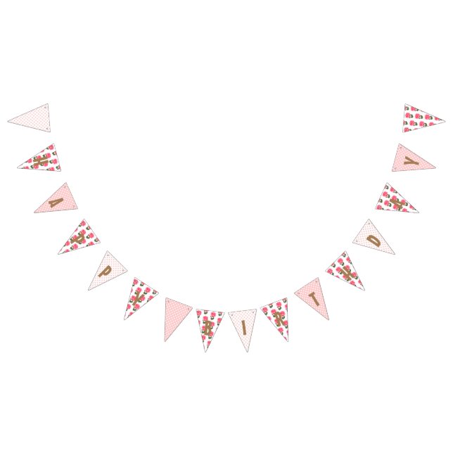 Happy Birthday Shabby Chic Pink Rose Polka Dots Bunting (All)