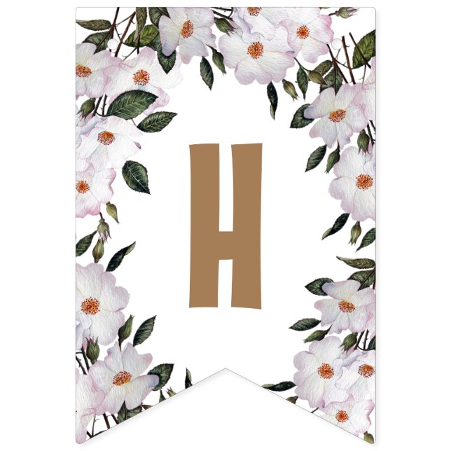 Happy Birthday Shabby Chic White Roses Bunting (Second Flag)