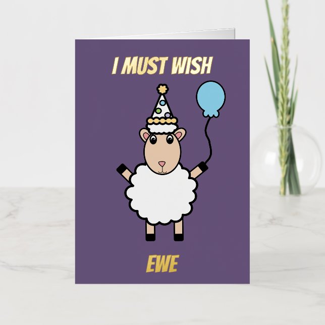 Happy Birthday Sheep Funny Wish Ewe Foil Greeting Card (Front)