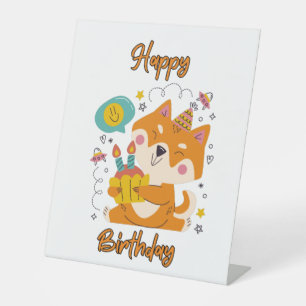 Happy Birthday Shiba Inu Pedestal Sign