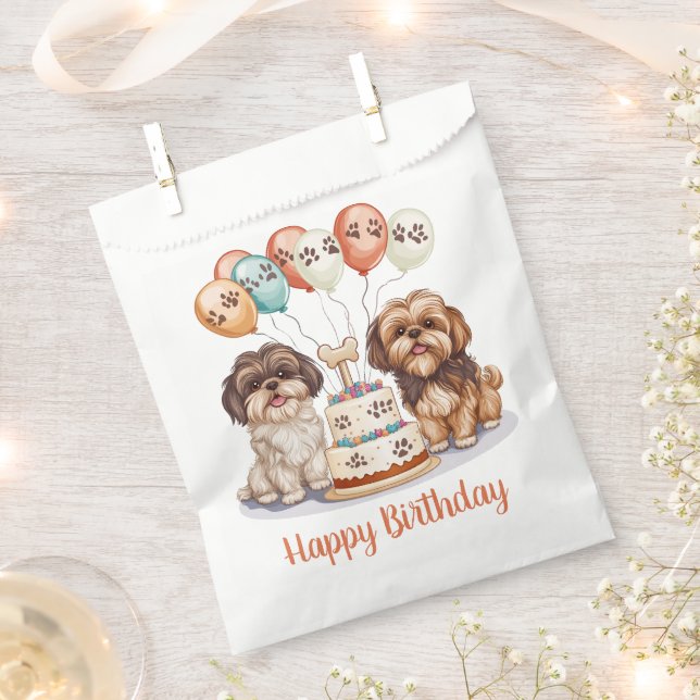 Happy Birthday Shih Tzu Dogs Birthday Cake Favour Bag (Clipped)