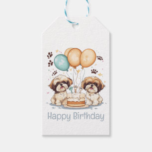 Happy Birthday Shih Tzu Dogs Birthday Cake Gift Tags
