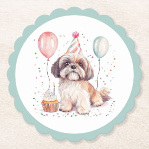 Happy Birthday Shih Tzu Dogs Cupcake Paper Coaster