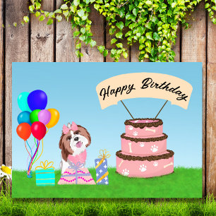 Happy Birthday Shih Tzu with Cake Card