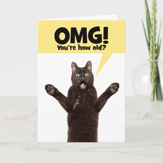 Happy Birthday Shocked Cat With Mouth Open Humour  Holiday Card (Front)